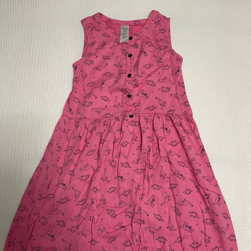 Carter's Pink Sleeveless Dinosaur Button-Front Dress